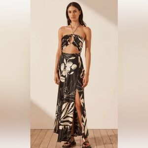 Shona Joy Black and Cream Strapless Dress